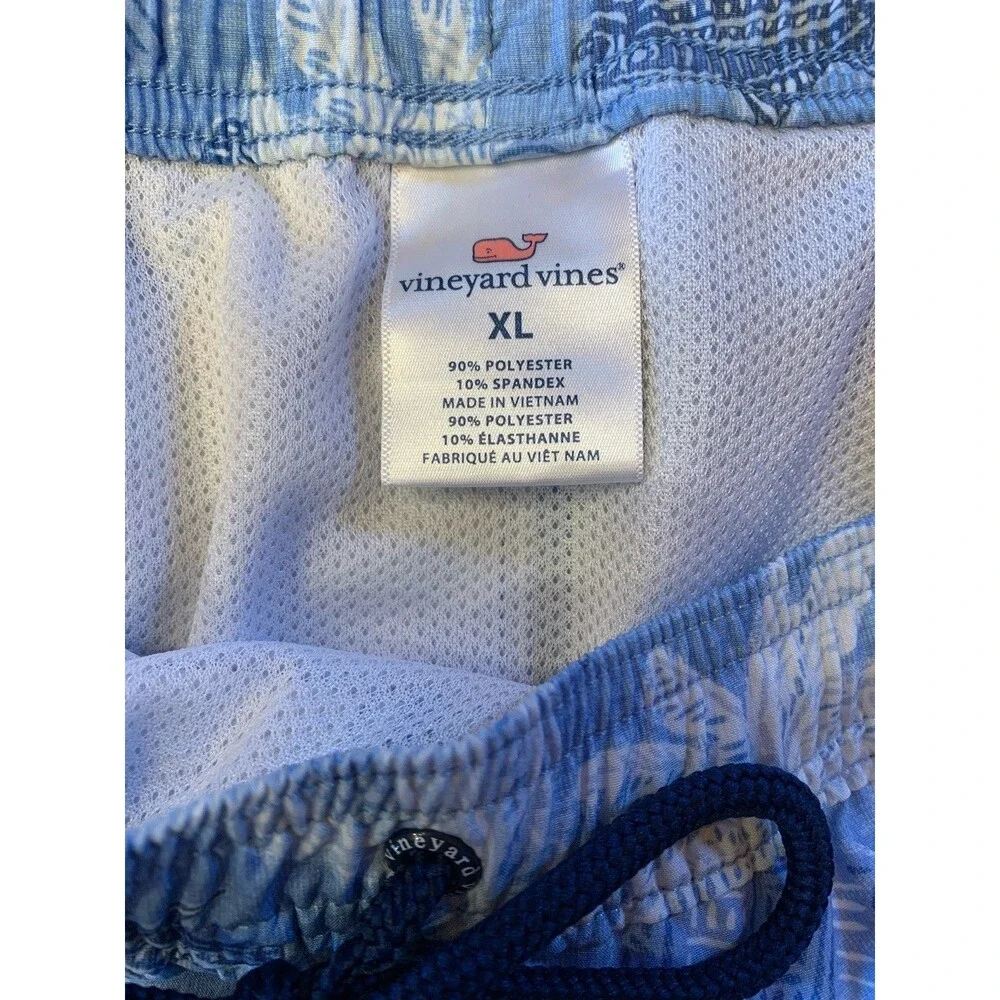 Vineyard Vines Mens Swim Trunks XL Beach Tropical Fish Seashells Palm Trees Blue